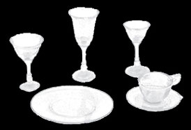 Dollhouse Miniature 4 Place White Dishes/Stemware Kit